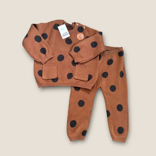 1.5-2 Years Next Brown Unisex Polka Dot Knitted Jumper and Trousers Co Ord Set New
