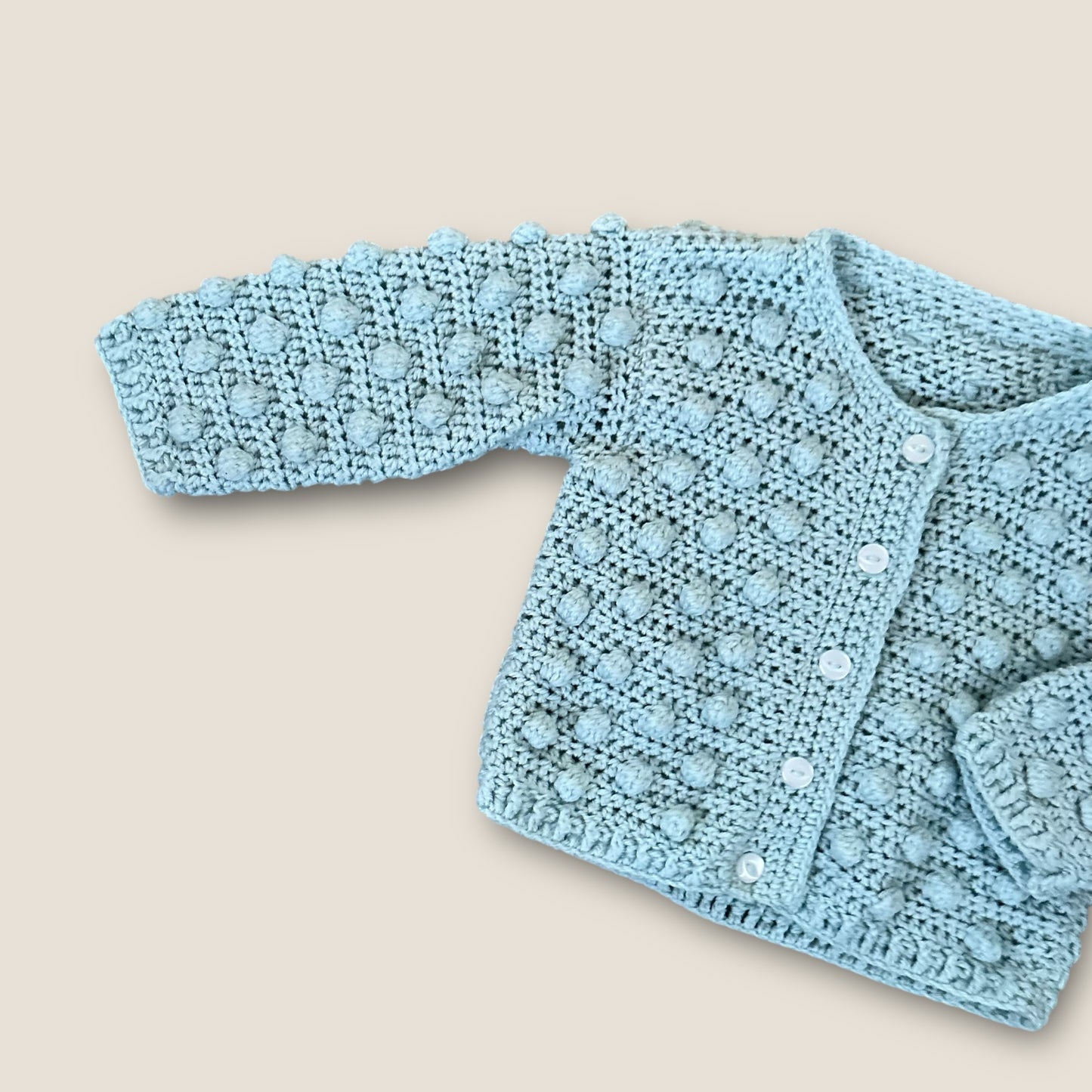6-12 Months Hand Knitted Light Blue Pom Pom Cardigan Unisex