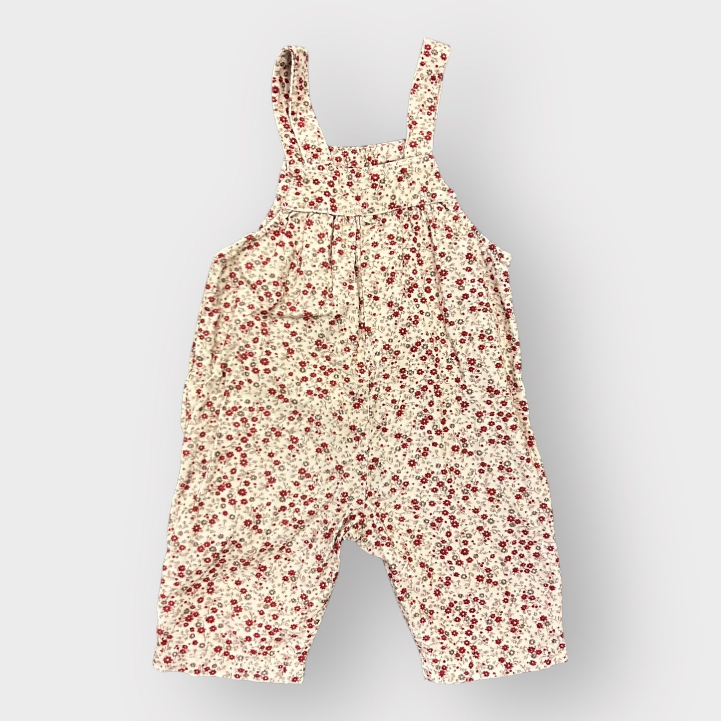 9-12 Months Zara Cream and Red Floral Corduroy Dungarees Romper