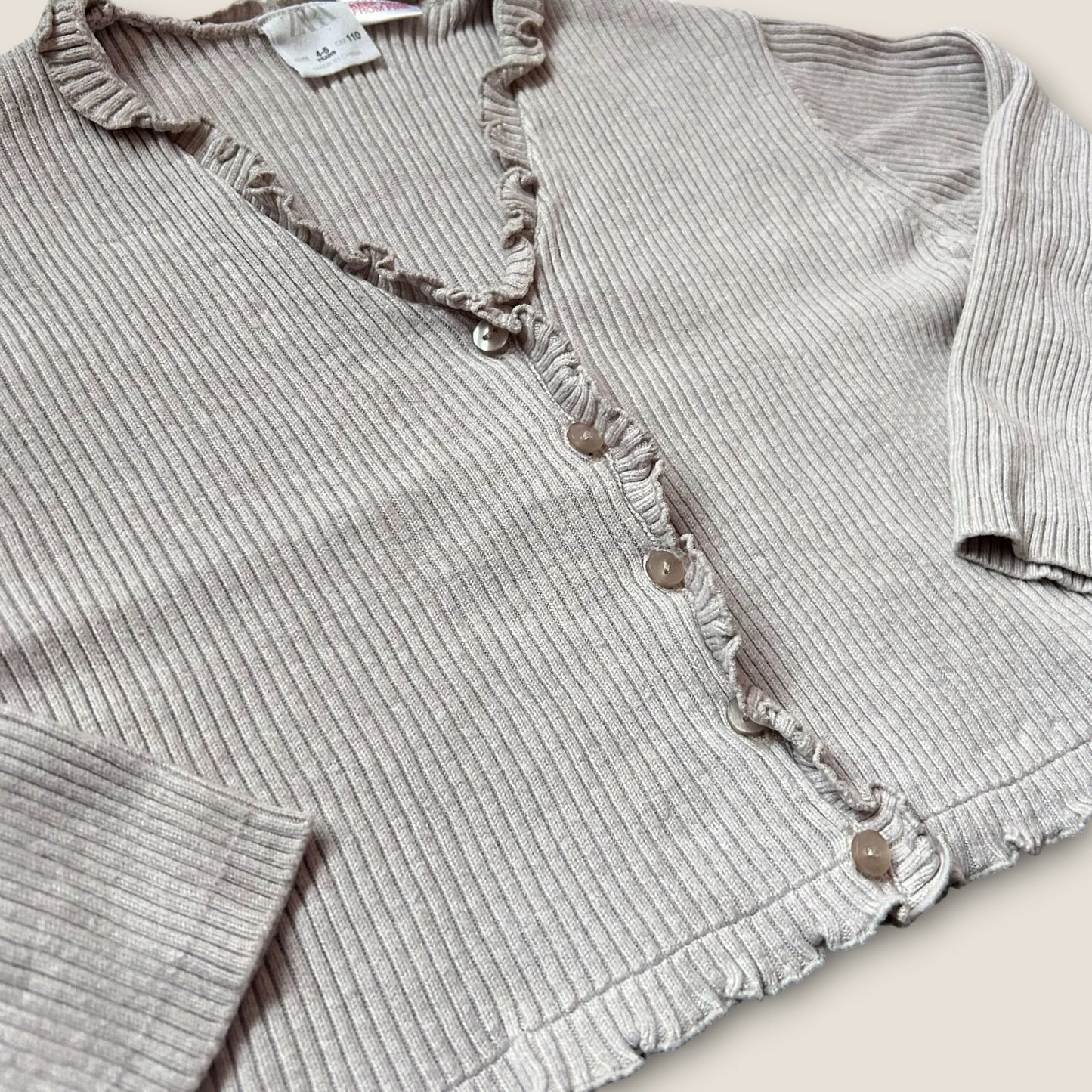 4-5 Years Zara Beige Ribbed Button up Long Sleeve Top