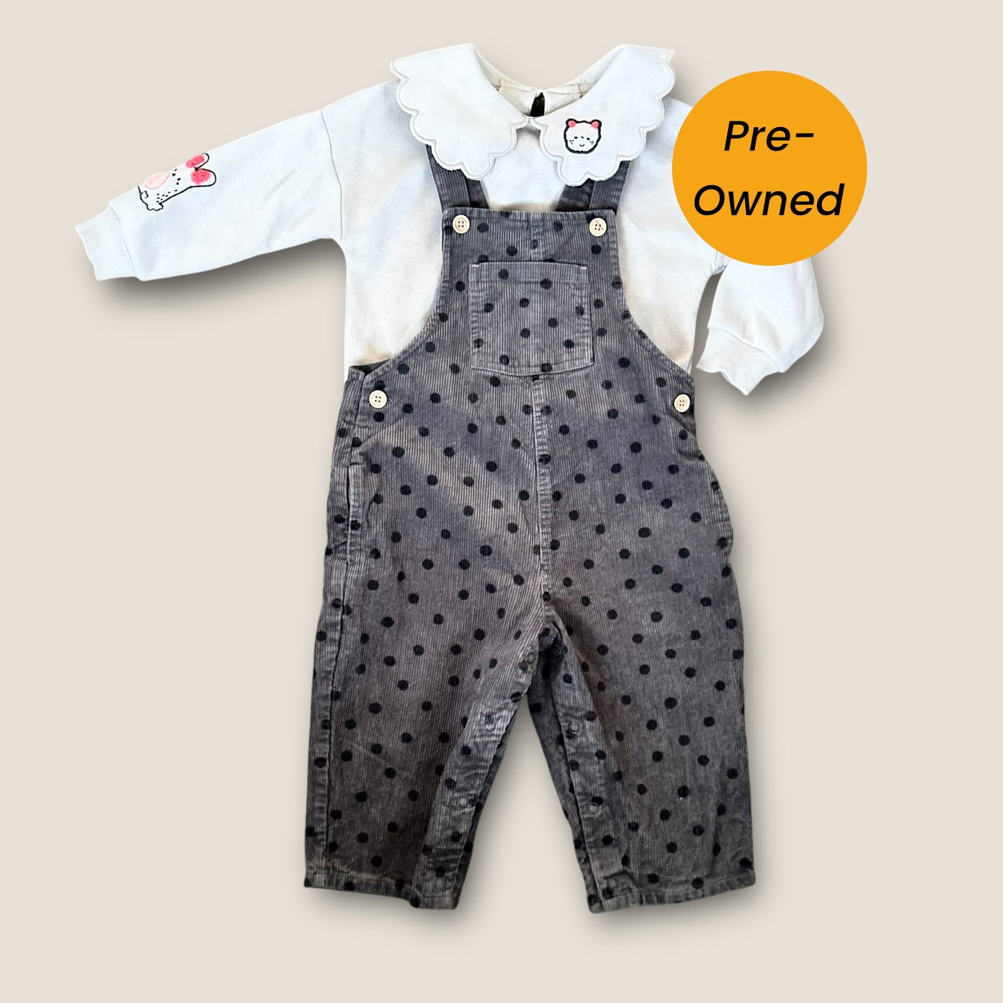 1.5-2 Years Next Charcoal Corduroy Polka Dot Dungarees Set