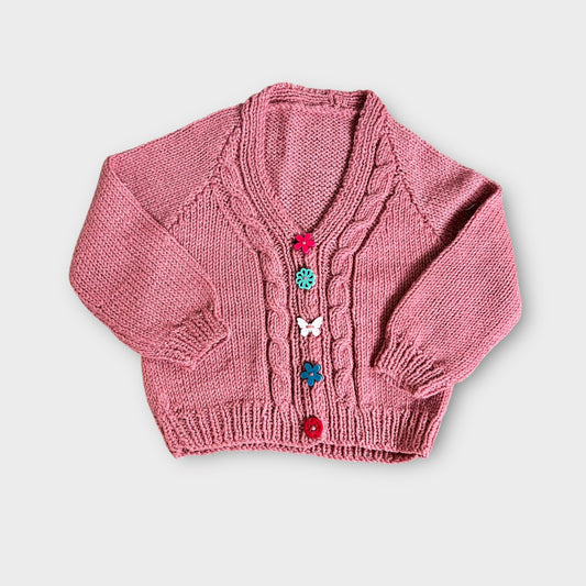 12-18 Months Pink Hand Knitted Cable Knit Cardigan