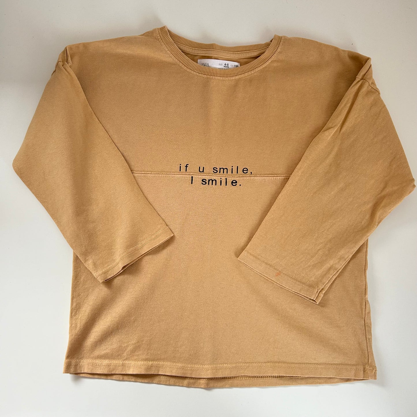 4-5 Years Zara Beige Long Sleeve Jersey Slogan Top