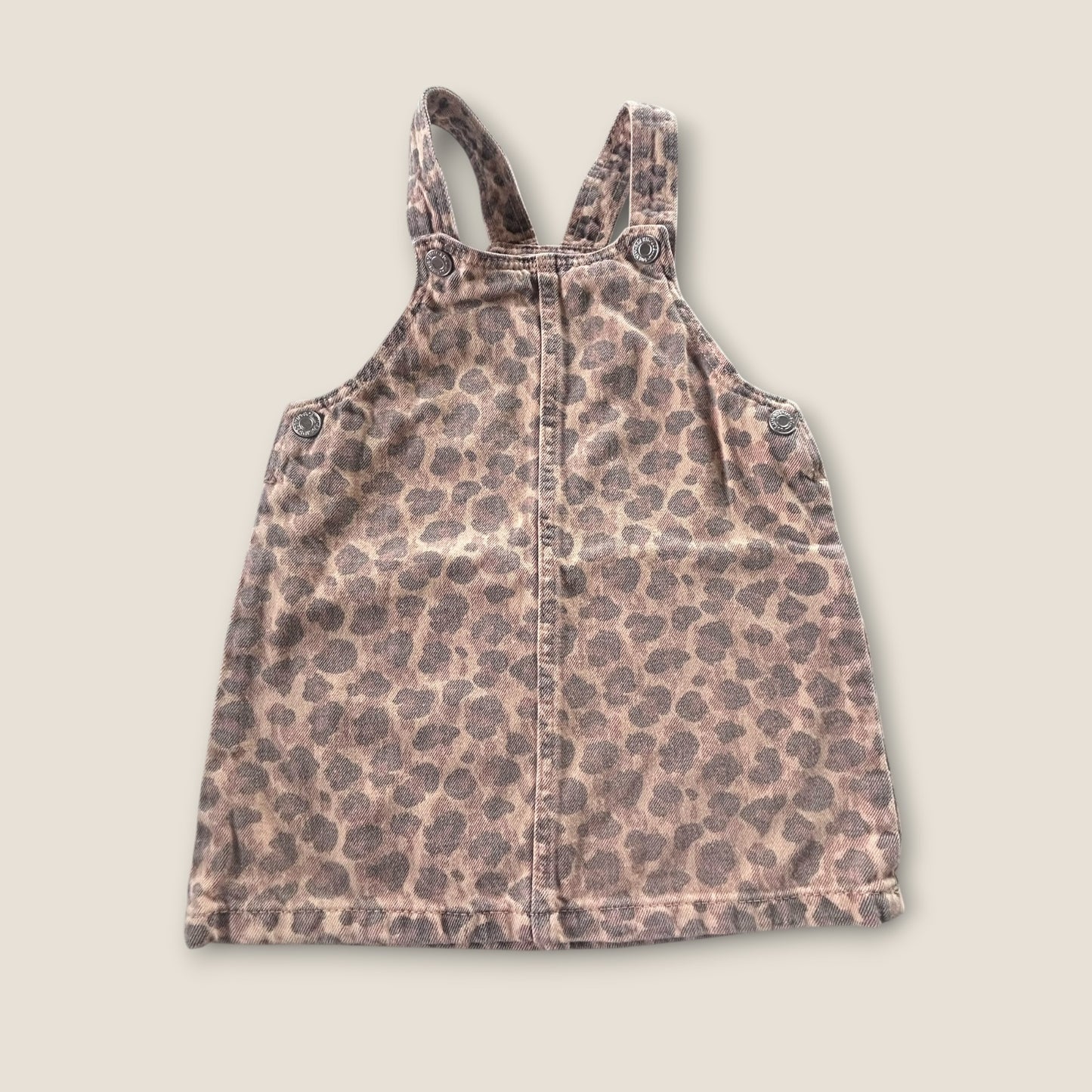 12-18 Months H&M Brown Leopard Print Pinafore Denim Dress