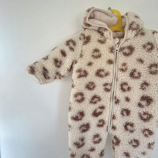 3-6 Months Matalan Beige Boucle Leopard Print Snow/Pramsuit Coat