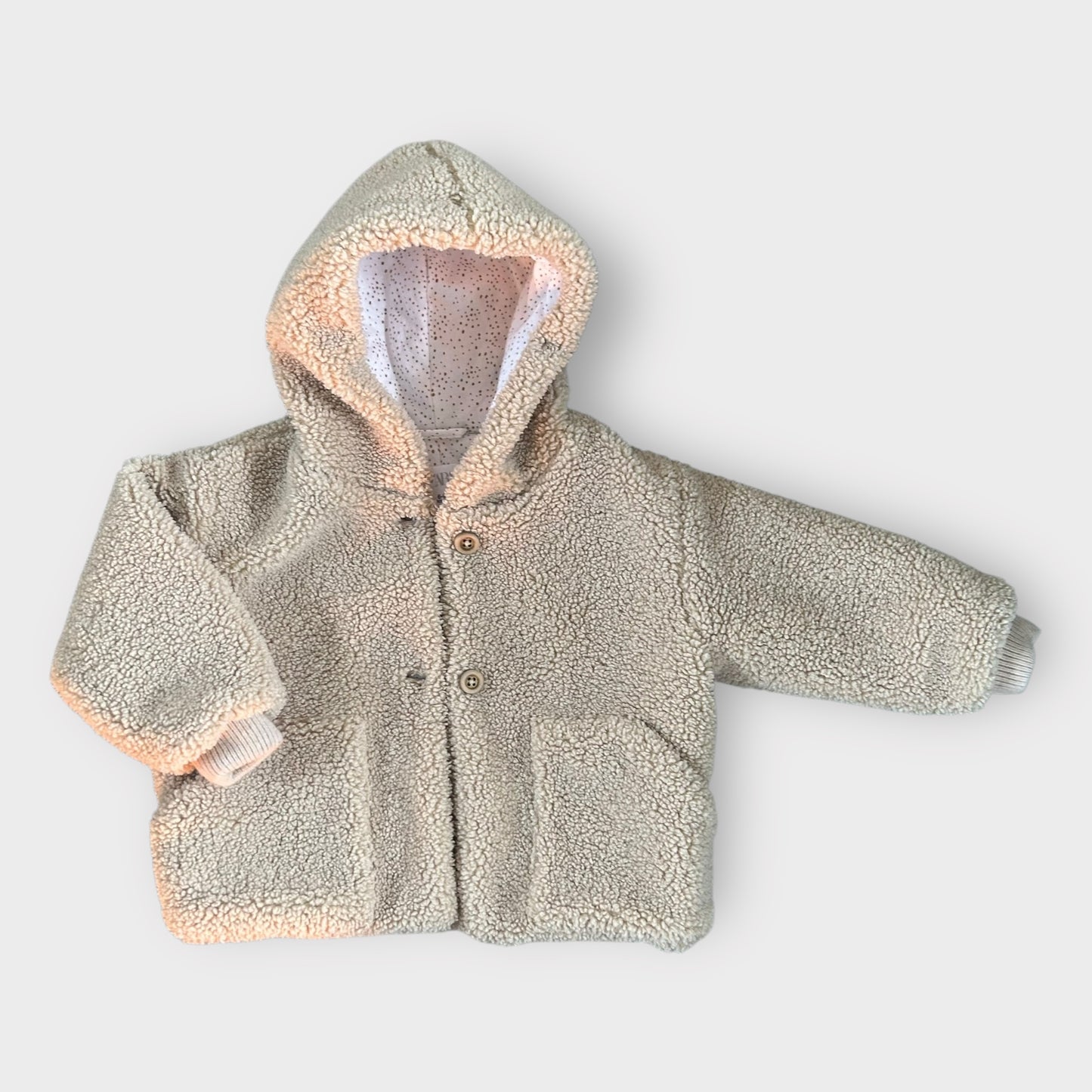 6-9 Months Zara Cream Beige Teddy Boucle Borg Hooded Coat