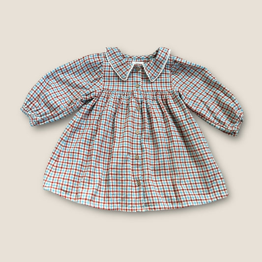 12-18 Months Next Blue Orange and Beige Checkered Shirt Dress With Statement Collar
