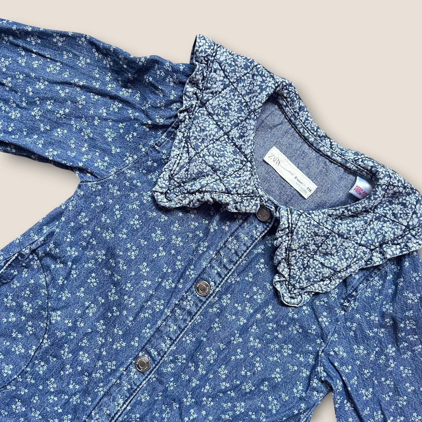 5-6 Years Zara Denim Blue Floral Shirt Dress