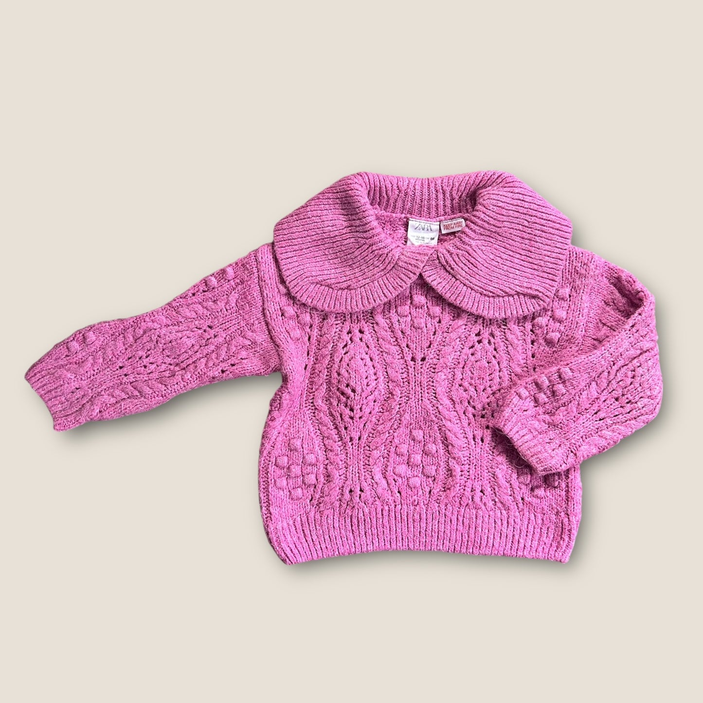 12-18 Months Zara Pink Collared Chunky Knitted Jumper