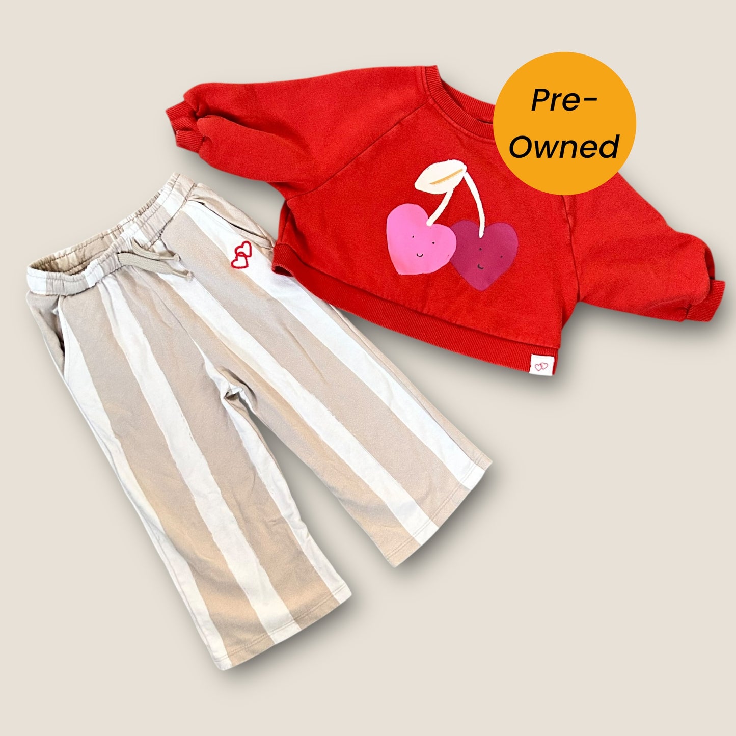 12-18 Months Next Red Heart Cherry Graphic Sweatshirt and Wide Leg Trousers Outfit Set