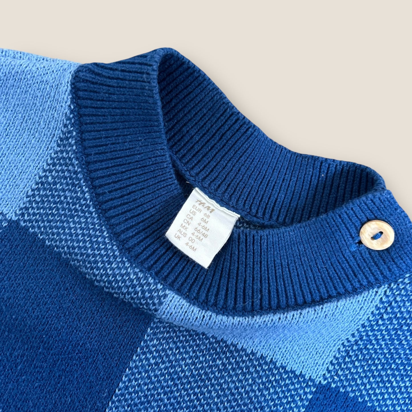 4-6 Months H&M Blue Checkered Knitted Jumper