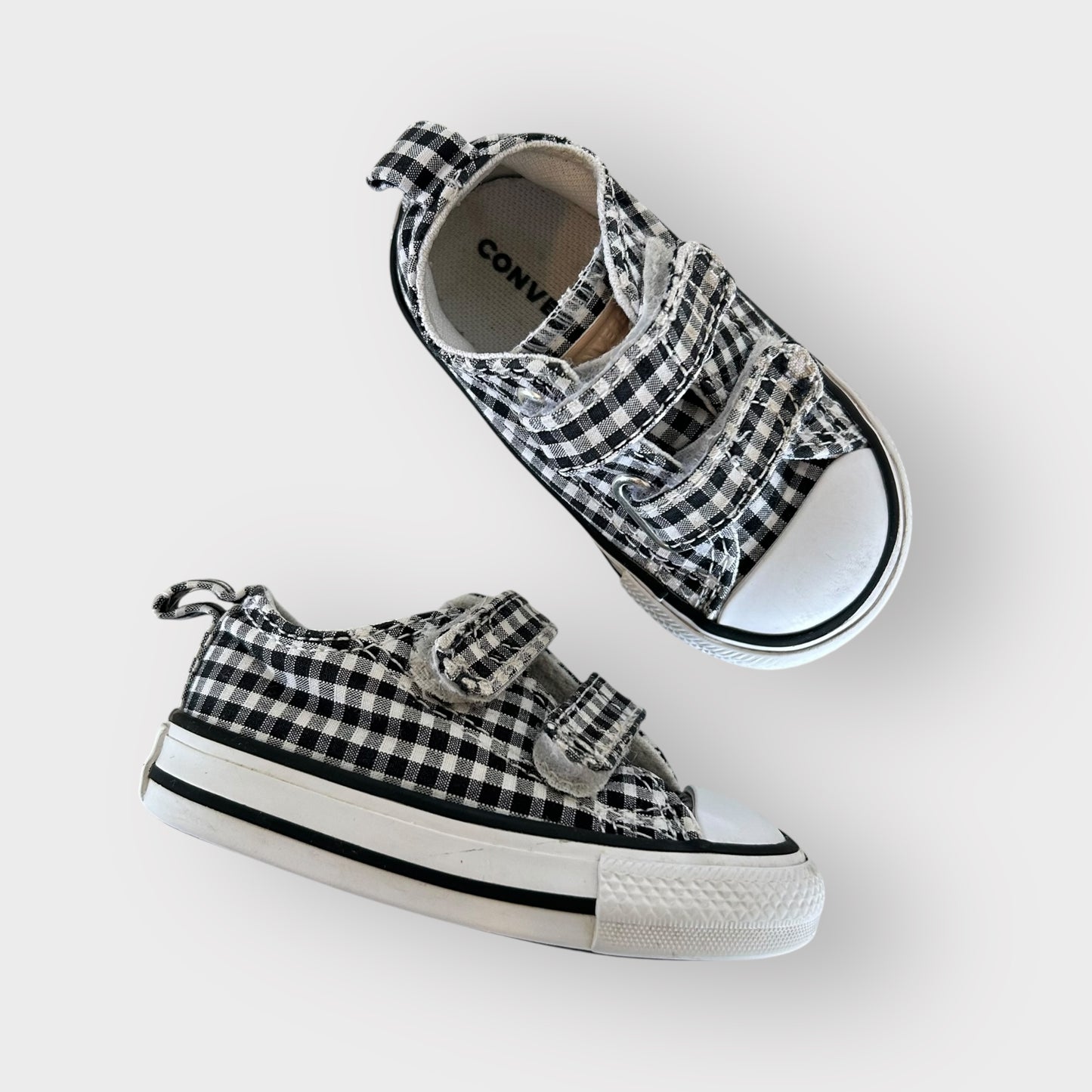 UK Infant 3 EU 19 Black and White Gingham Converse Velcro Trainers