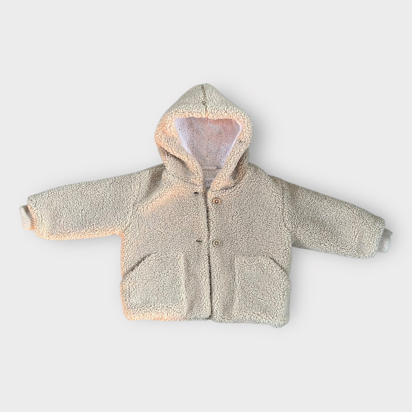 6-9 Months Zara Cream Beige Teddy Boucle Borg Hooded Coat