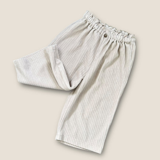 2-3 Years Zara Girls Cream Ribbed Velour Jersey Wide Leg Trousers