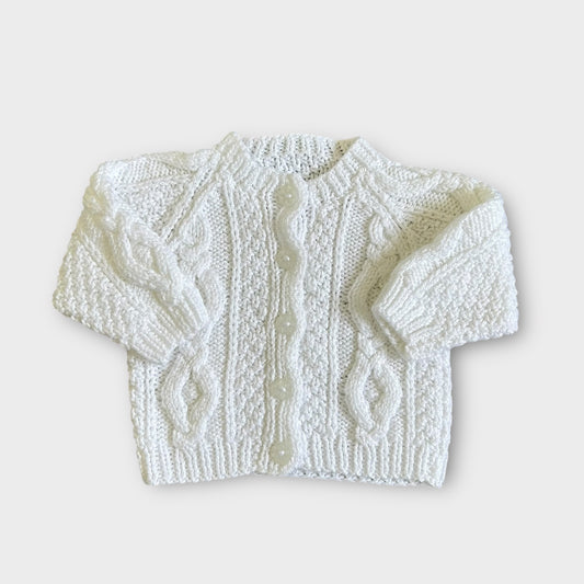 0-6 Months Hand Knitted White Knit Cardigan