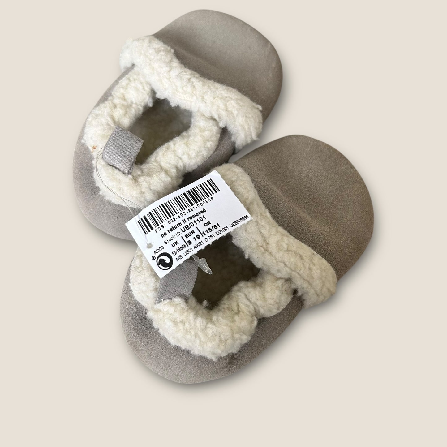 UK Infant Size 3 Next Pre Walker Grey Suede Sherpa Christmas Slippers/Shoes NEW