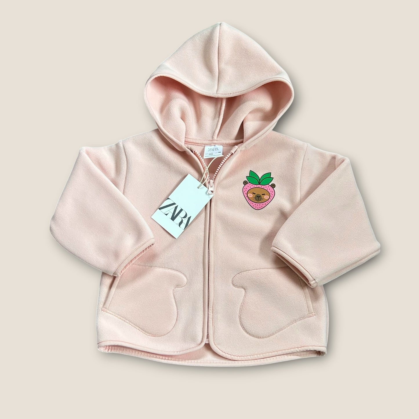 12-18 Months Zara Pink Fleece Cappybara Graphic Jacket New