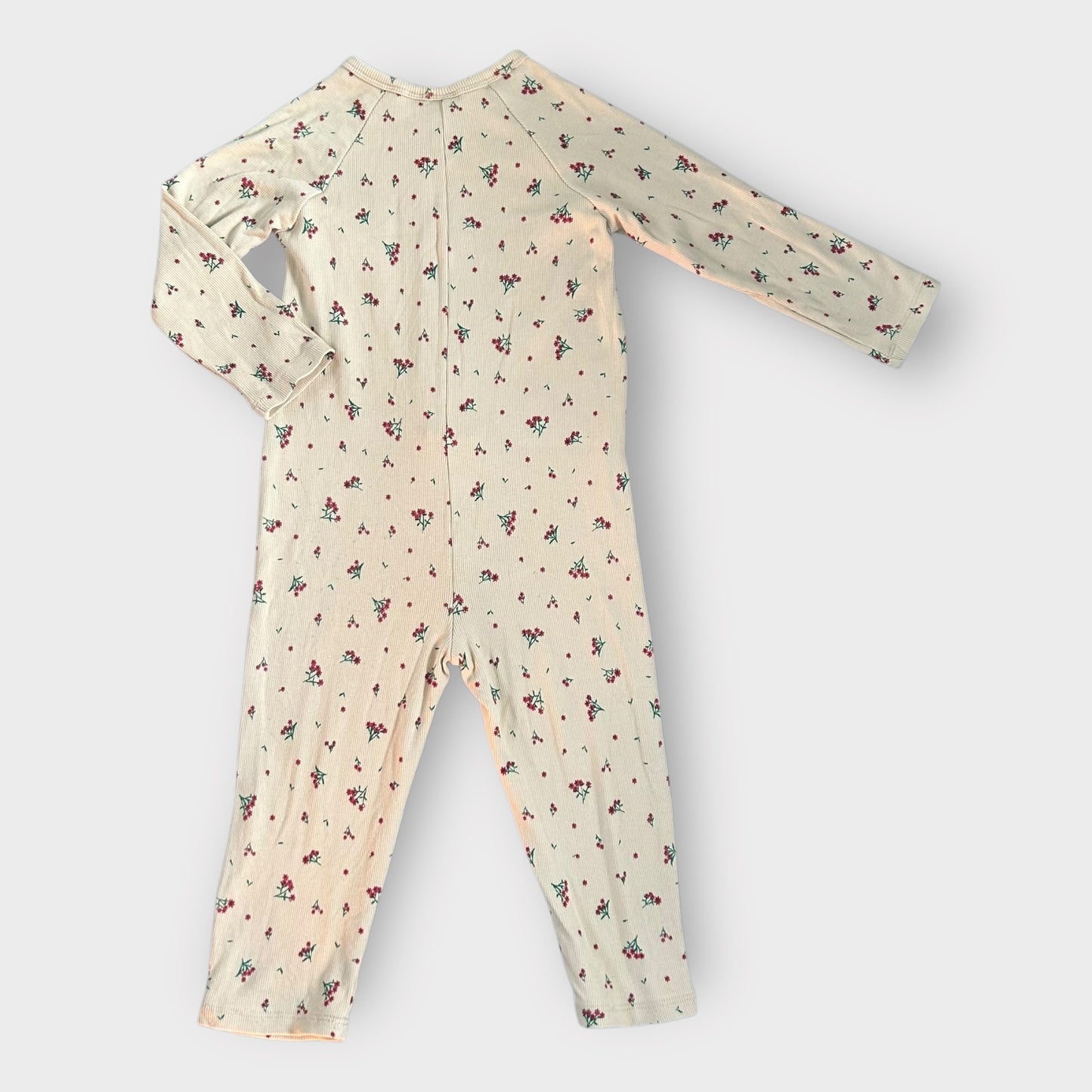 3-4 Years Zara Beige Red Ditsy Floral Ribbed Jersey Jumpsuit Romper