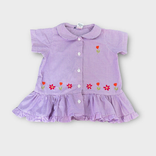 12-18 Months Vintage Next Lilac Gingham Floral Shirt Dress