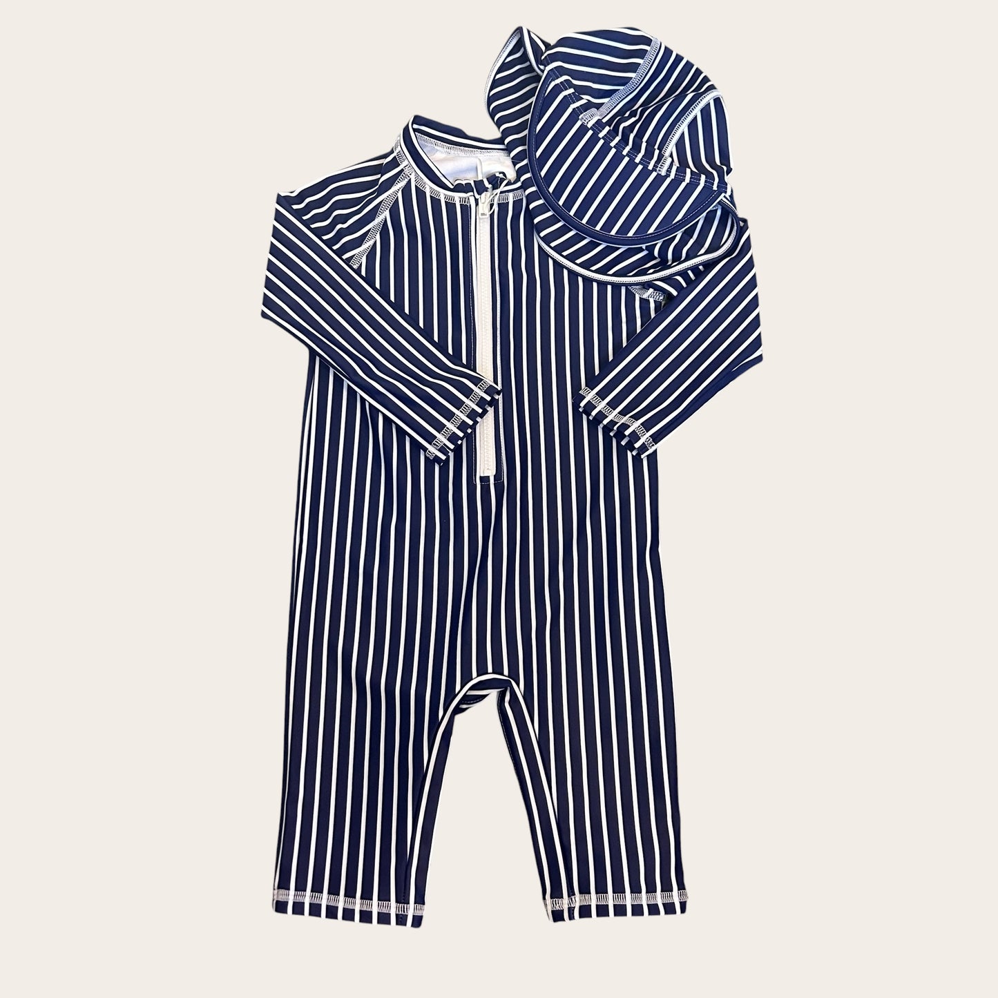 12-18 Months M&S Marks and Spencer Swim Suit Navy Stripe With Hat New