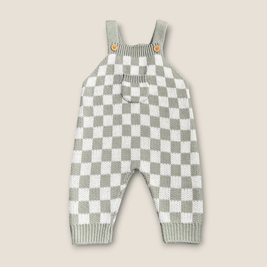 3-6 Months SHEIN Green Knitted Checkerboard Dungarees
