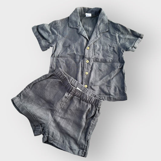 9-12 Months H&M Grey Charcoal Linen Two Piece Co-ord Set