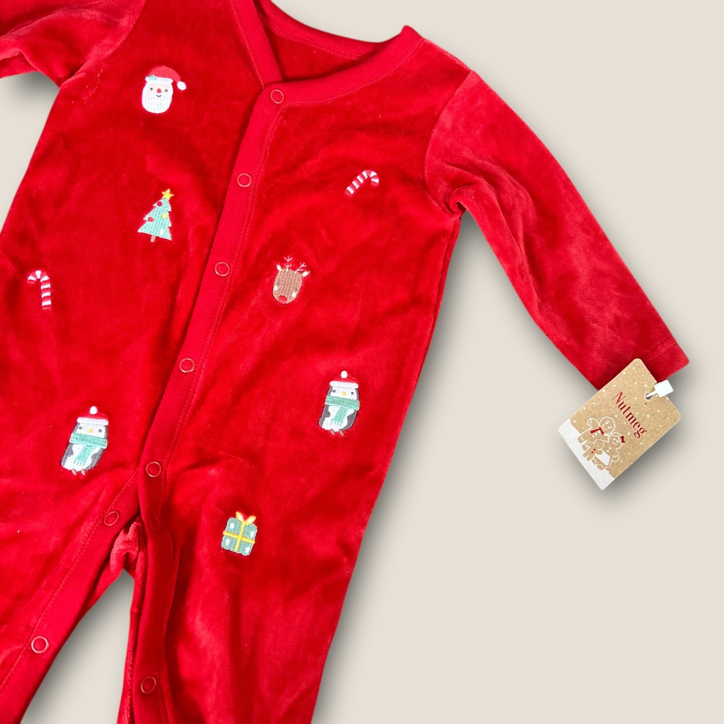 6-9 Months Nutmeg Red Velour Christmas Sleepsuit New with Tags