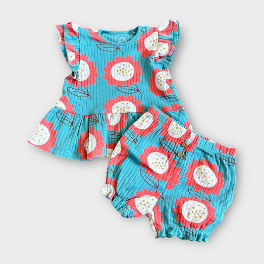 3-6 Months Next Blue and Red Floral Cotton Summer Co ord set