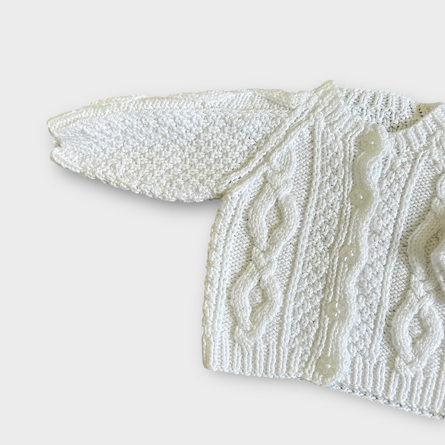 0-6 Months Hand Knitted White Knit Cardigan