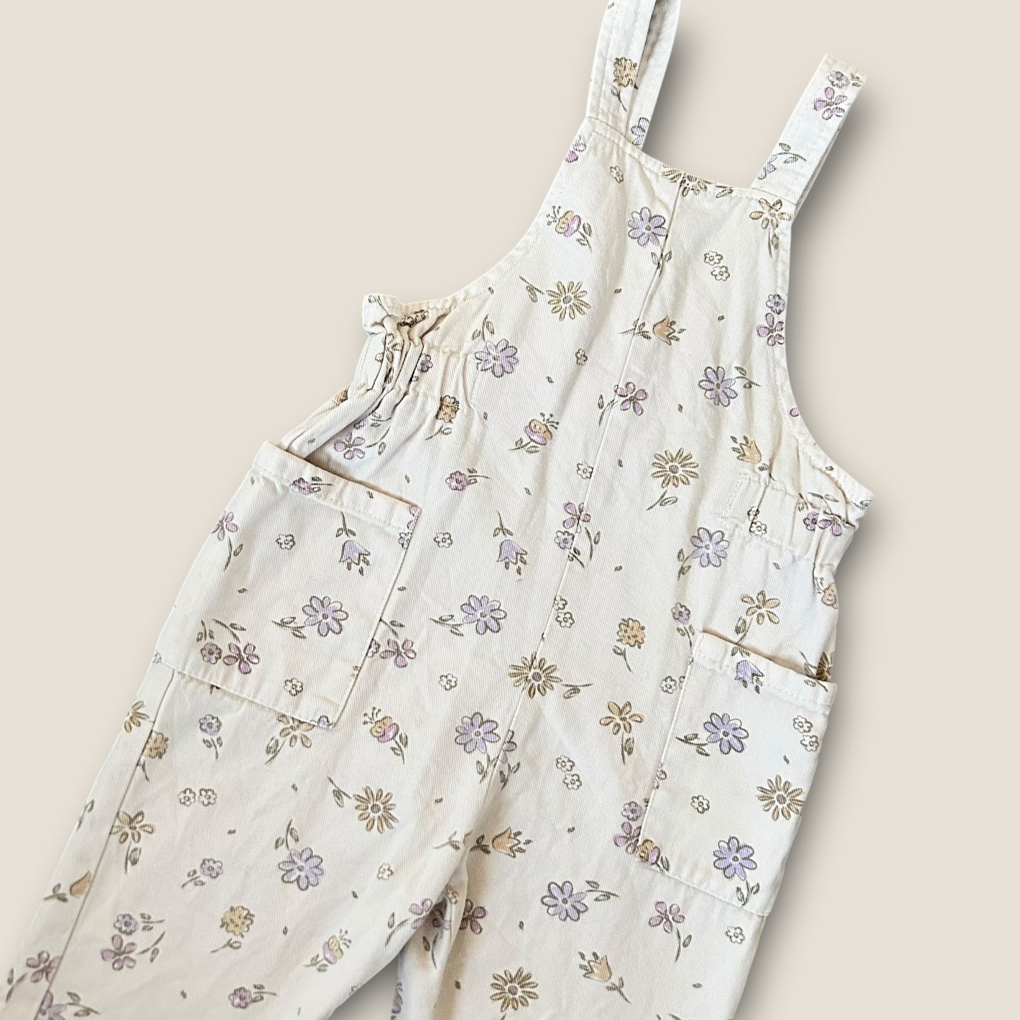 18-24 Months Zara Cream Pastel Floral Denim Dungarees
