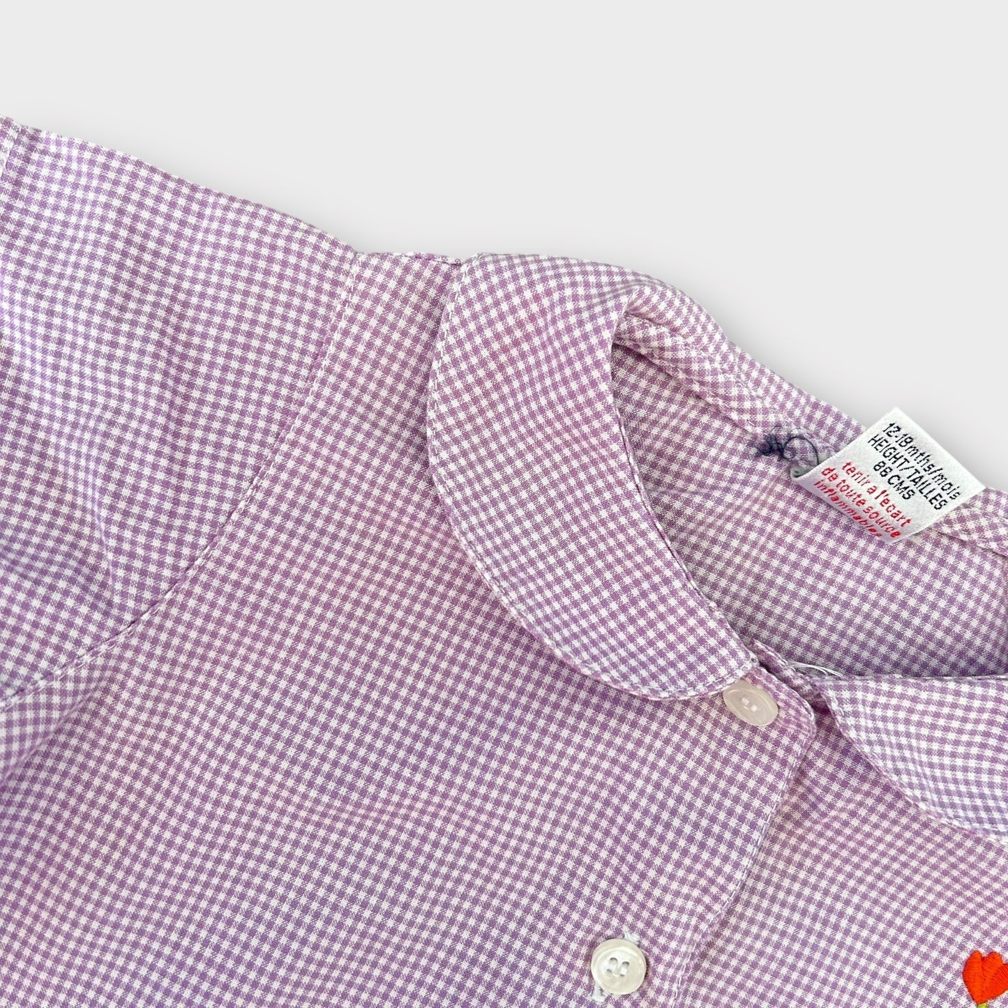 12-18 Months Vintage Next Lilac Gingham Floral Shirt Dress