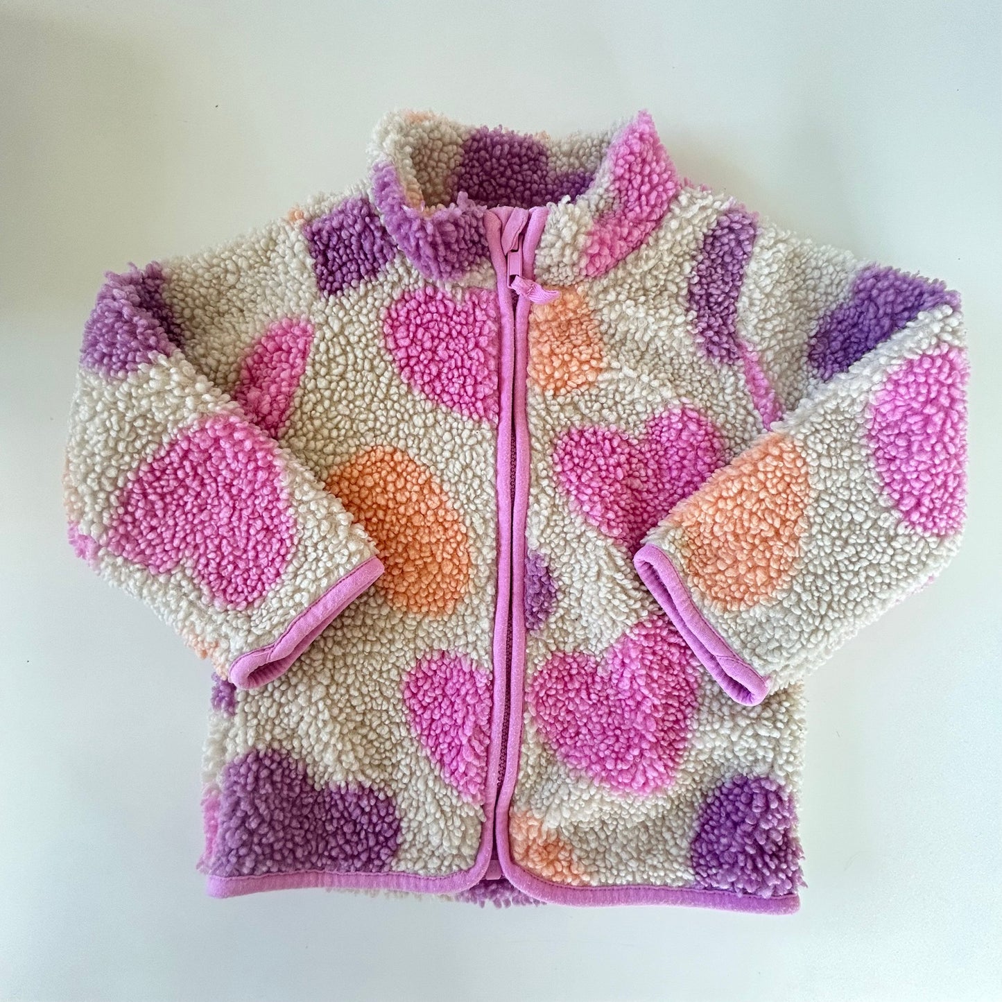 1.5-2 Years H&M Beige Pink Hearts Boucle Fleece Jacket