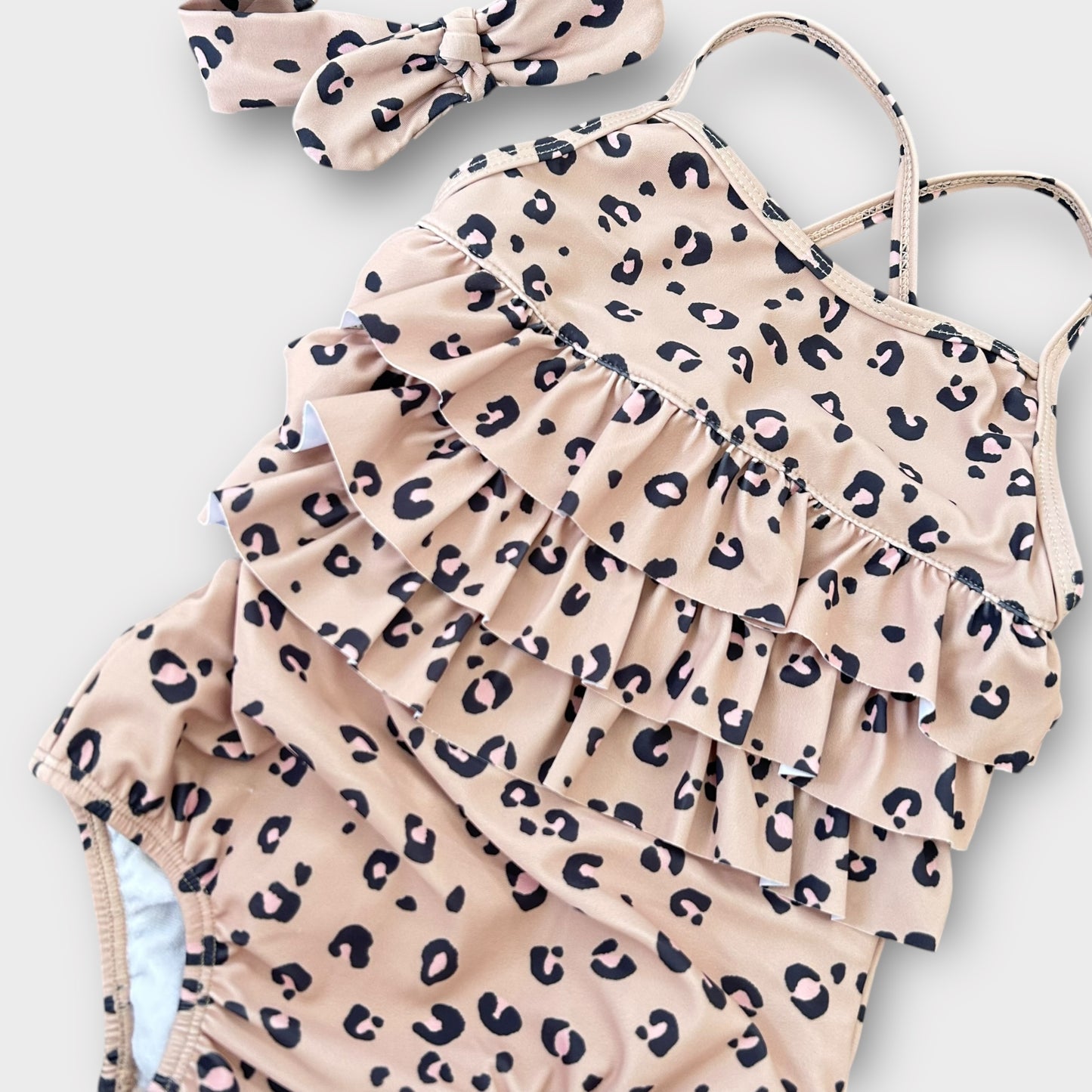 2-3 Years Tu Beige Leopard Print Swimming Costume + Headband
