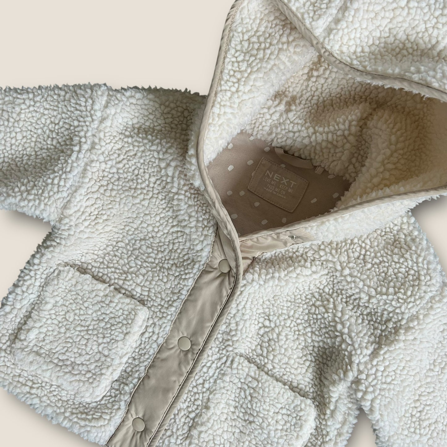 12-18 Months Next Unisex Cream Borg Fleece Jacket Coat