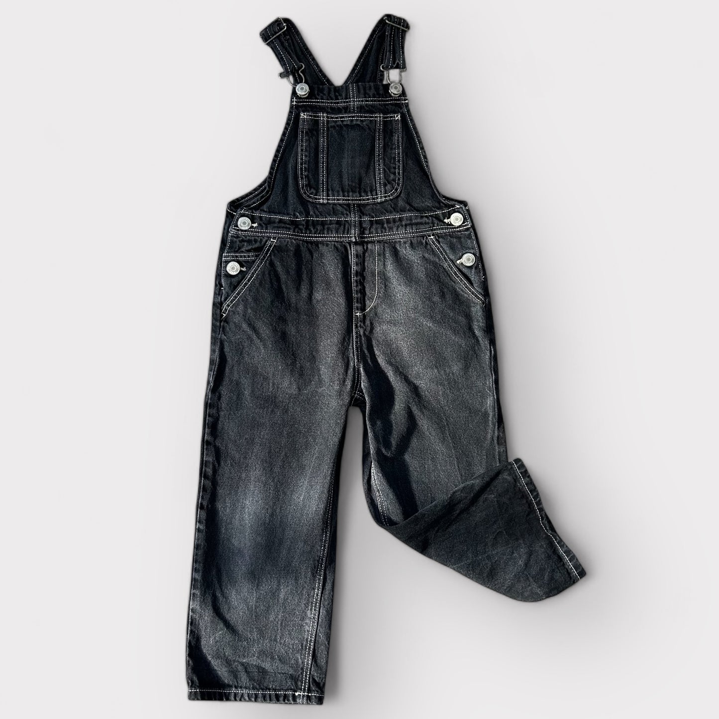 4-5 Years Zara Black and White Contrast Stitch Denim Dungarees