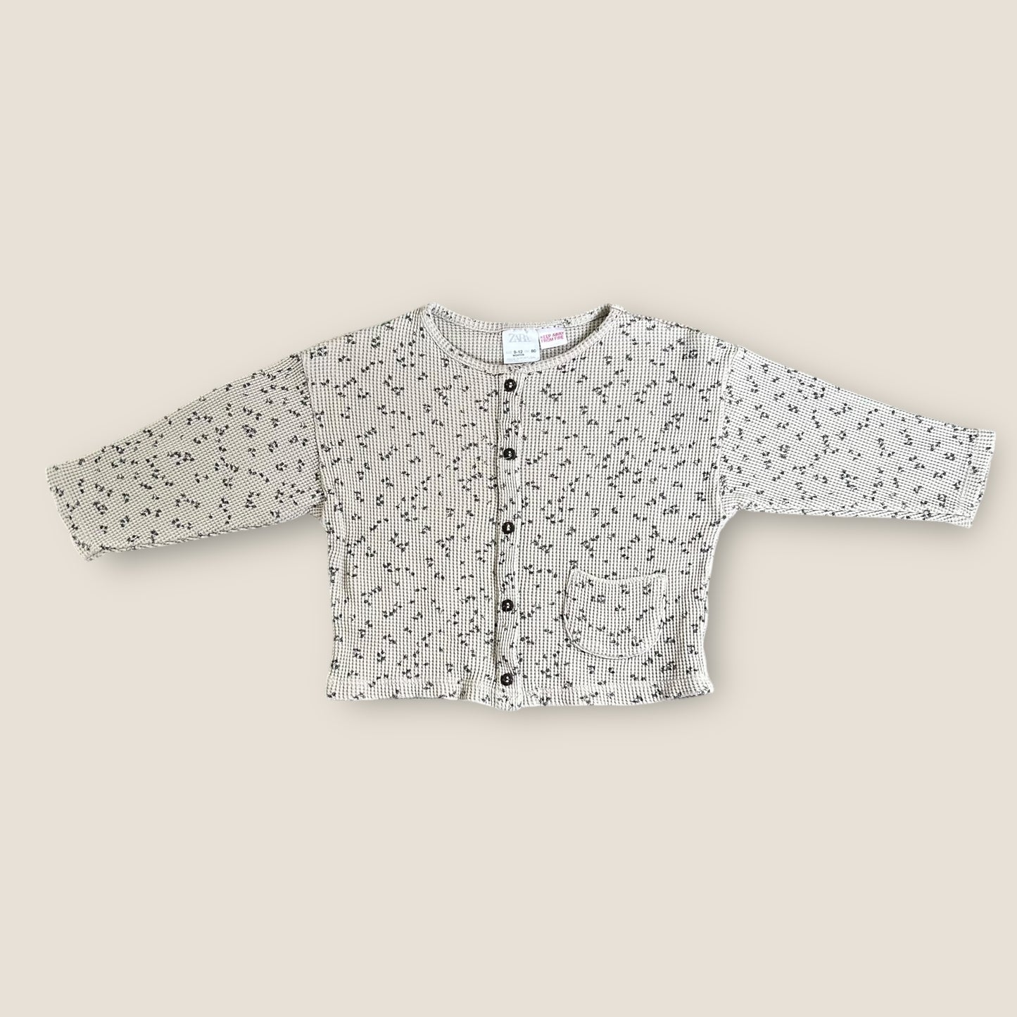 9-12 Months Zara Grey Waffle Knitted Ditsy Floral Top/Cardigan