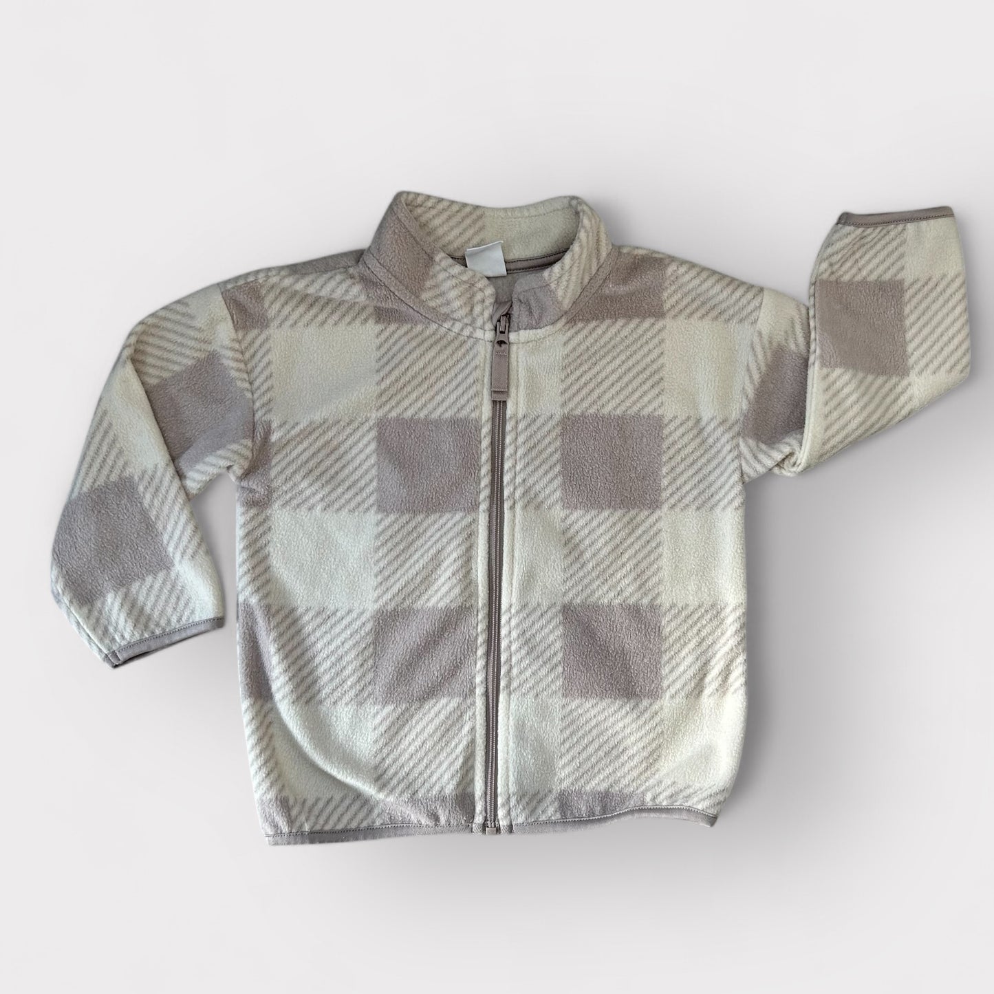 12-18 Months H&M Cream and Grey Neutral Checkered Fleece Jacket