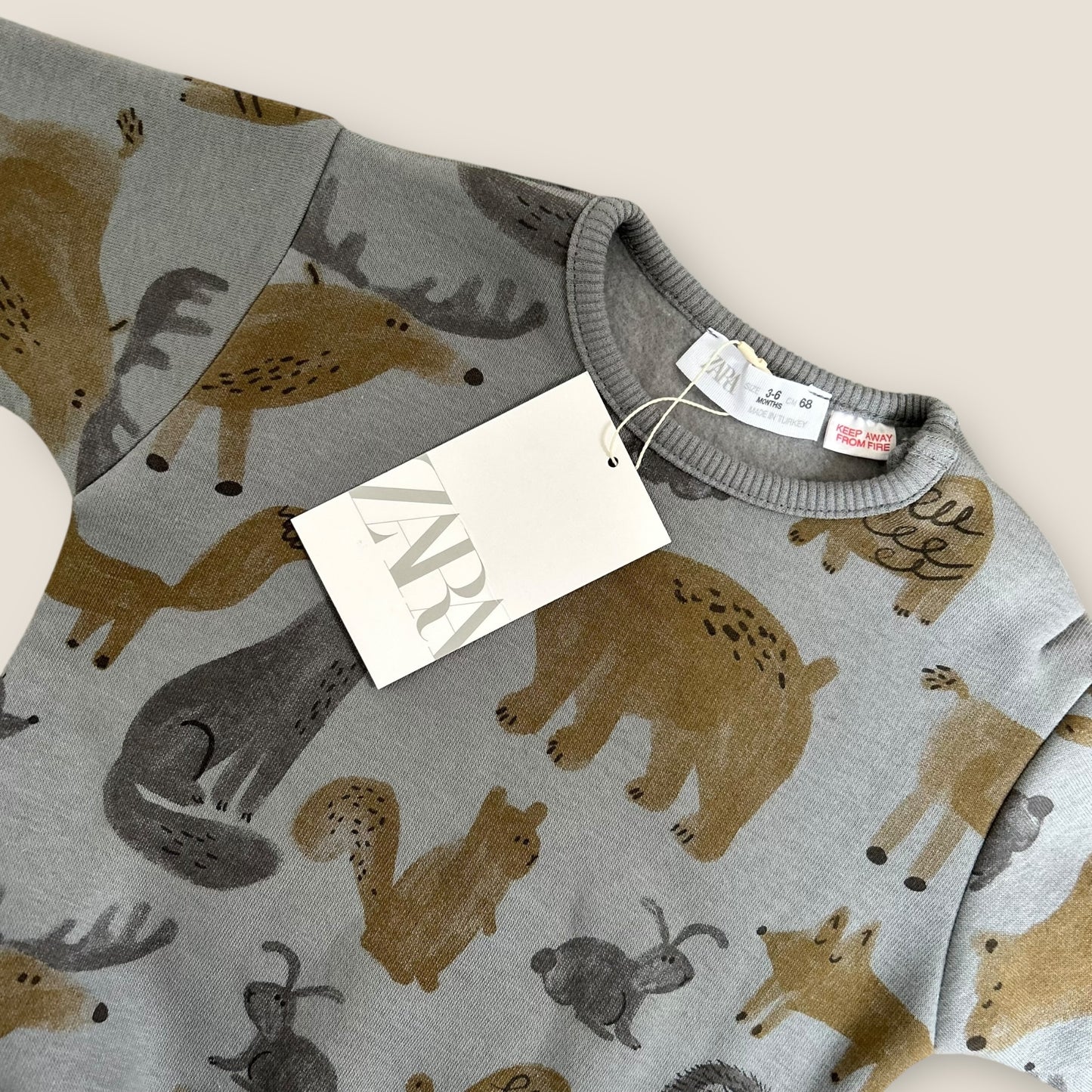 3-6 Months Zara Charcoal Animals Printed Sweatshirt New