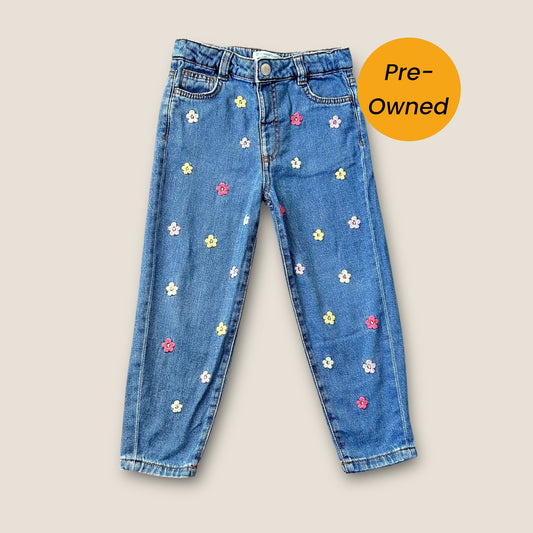4-5 Years Primark Blue Denim Embroidered Floral Jeans
