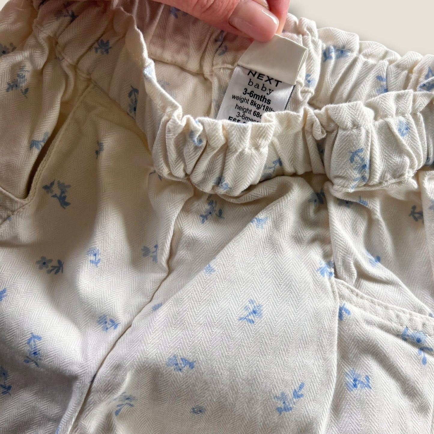 3-6 Months Next Cream and Blue Floral Jacket and Trousers Co Ord Set