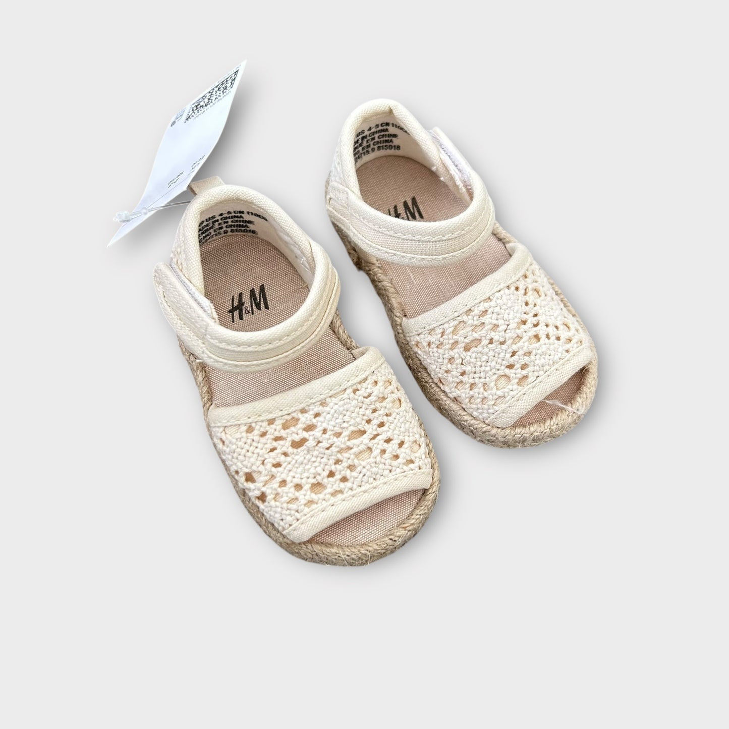 UK Infant Size 2/3 H&M Cream Crochet Knit Style Espadrille Sandals NEW