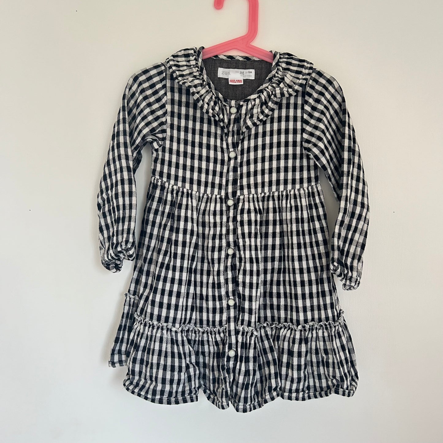 3-4 Years Zara Black and White Gingham Print Dress