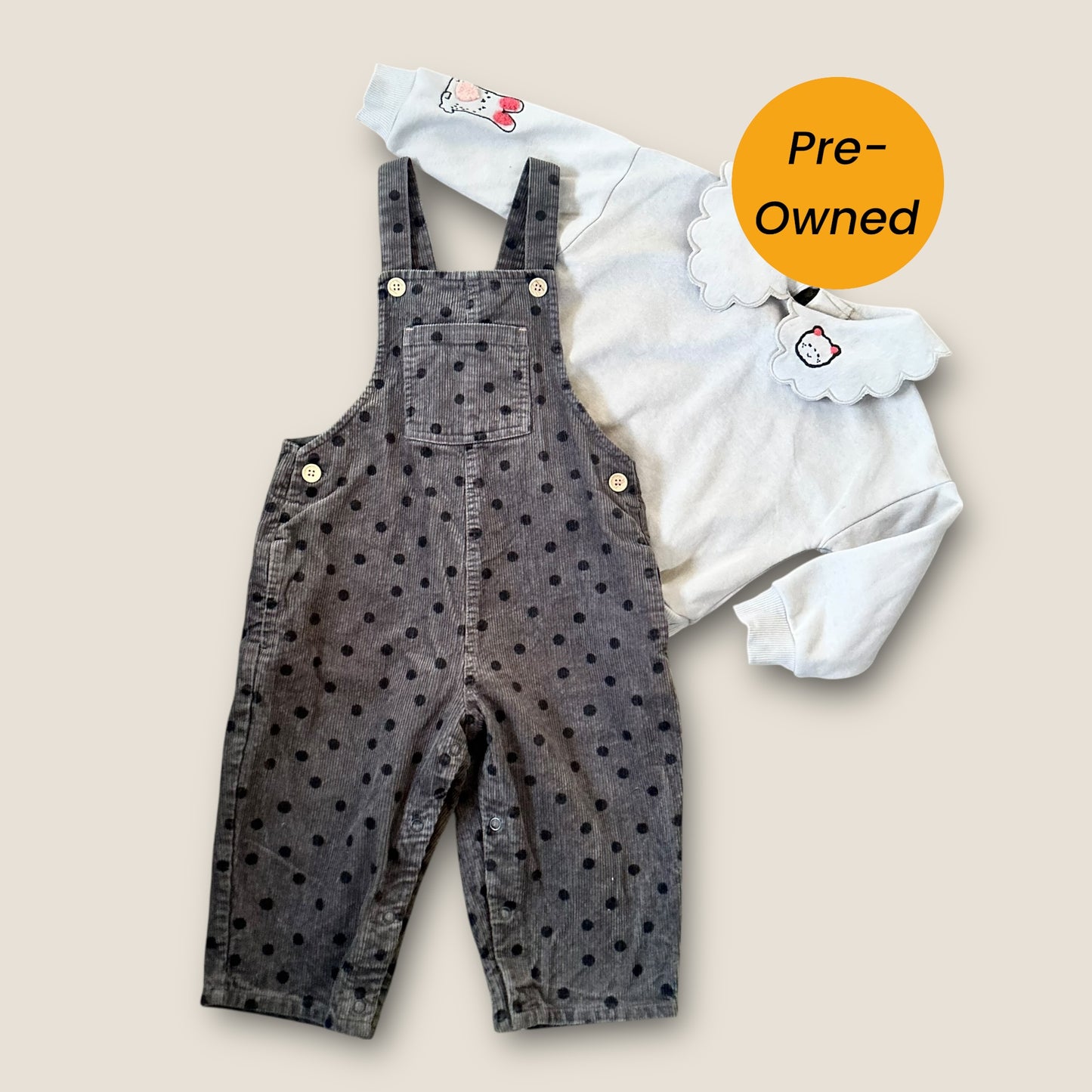 1.5-2 Years Next Charcoal Corduroy Polka Dot Dungarees Set
