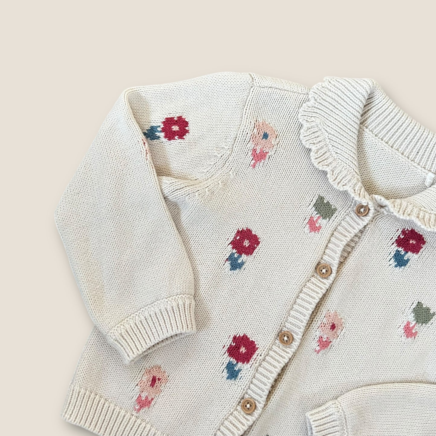 12-18 Months George Cream Embroidered Floral Knitted Cardigan