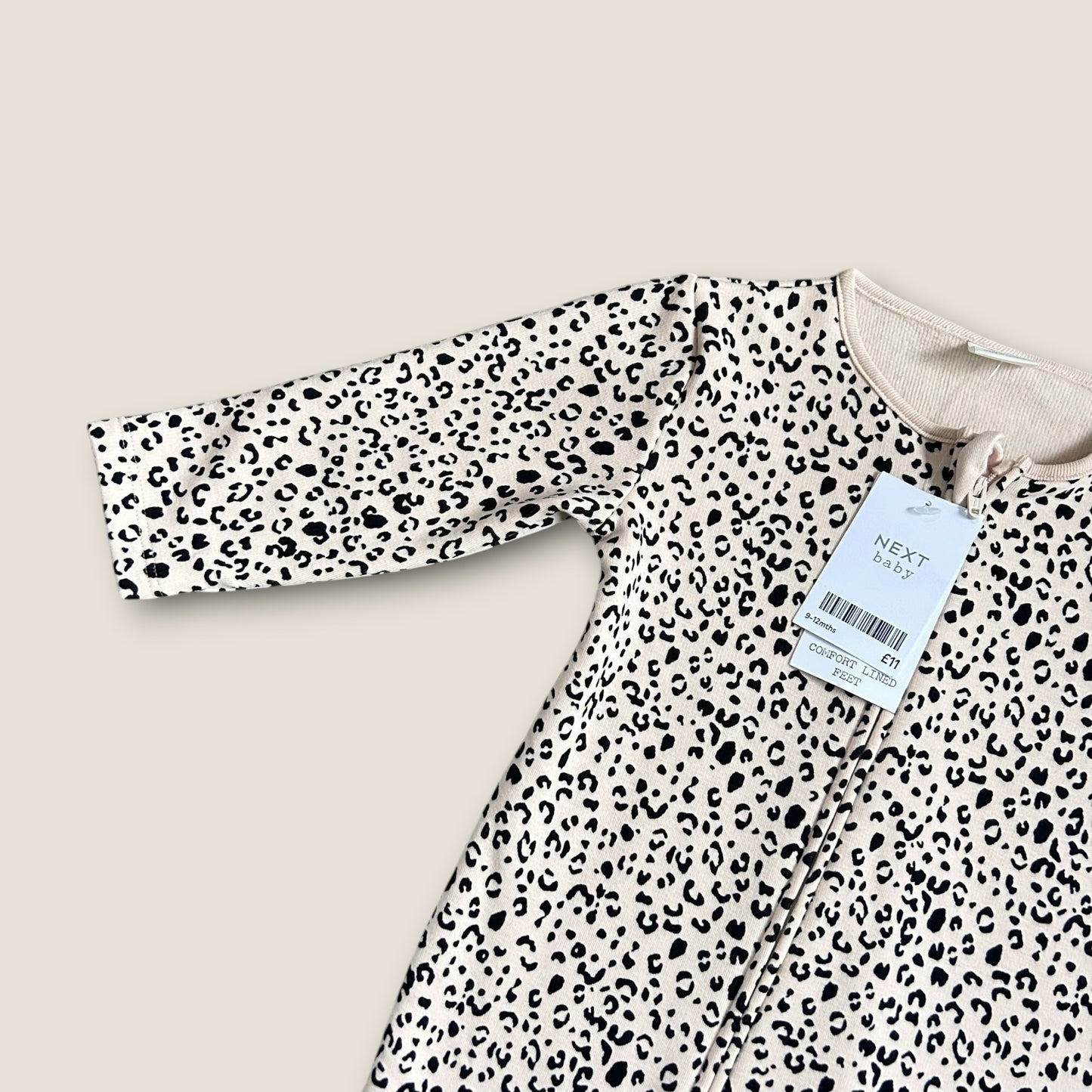 9-12 Months Next Beige Leopard Print Sweatshirt Sleepsuit All in one New