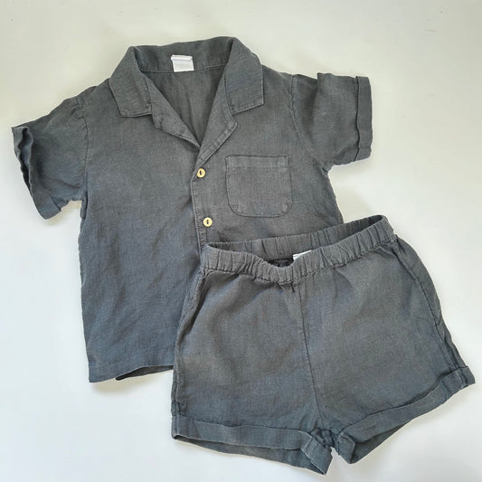 9-12 Months H&M Grey Charcoal Linen Two Piece Co-ord Set