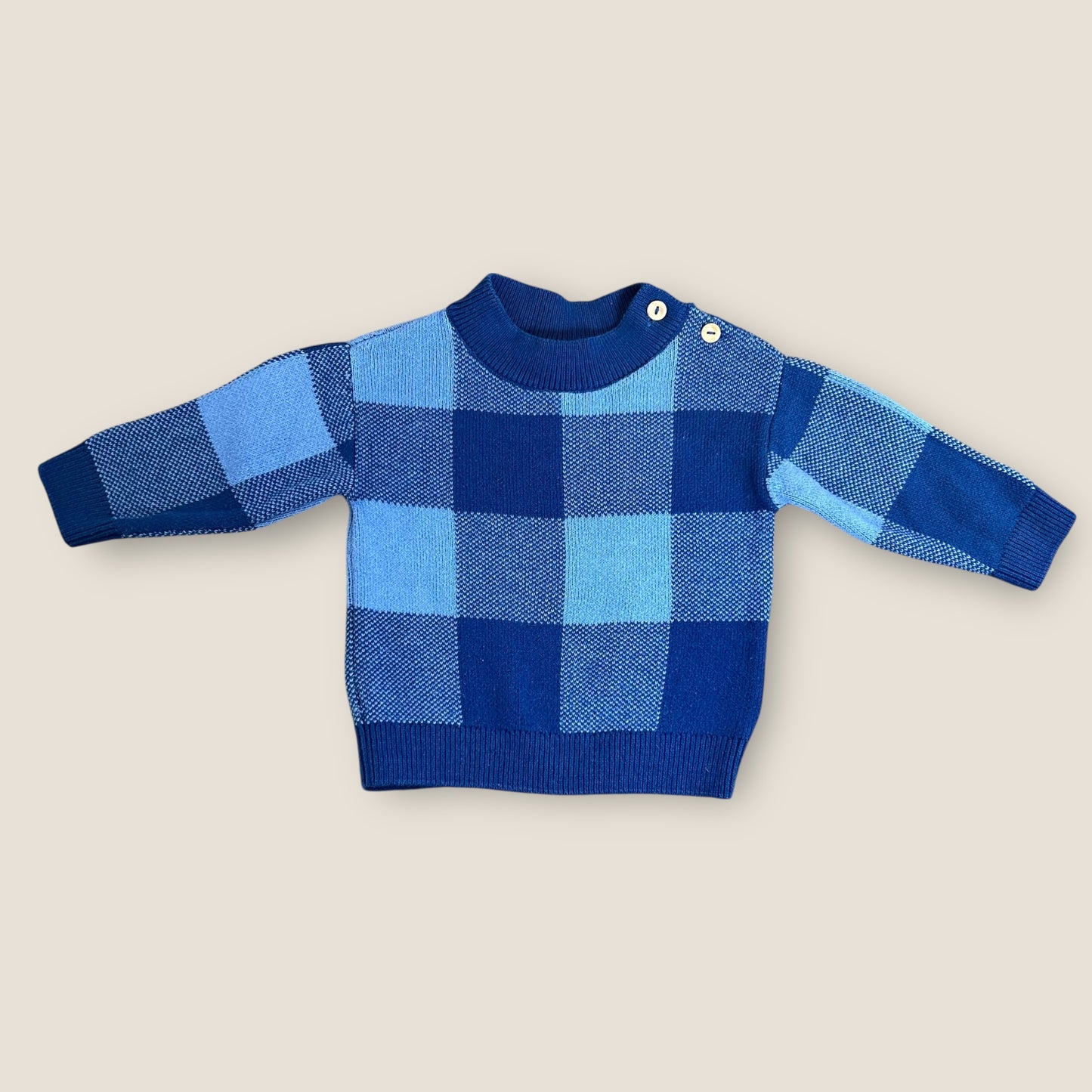 4-6 Months H&M Blue Checkered Knitted Jumper
