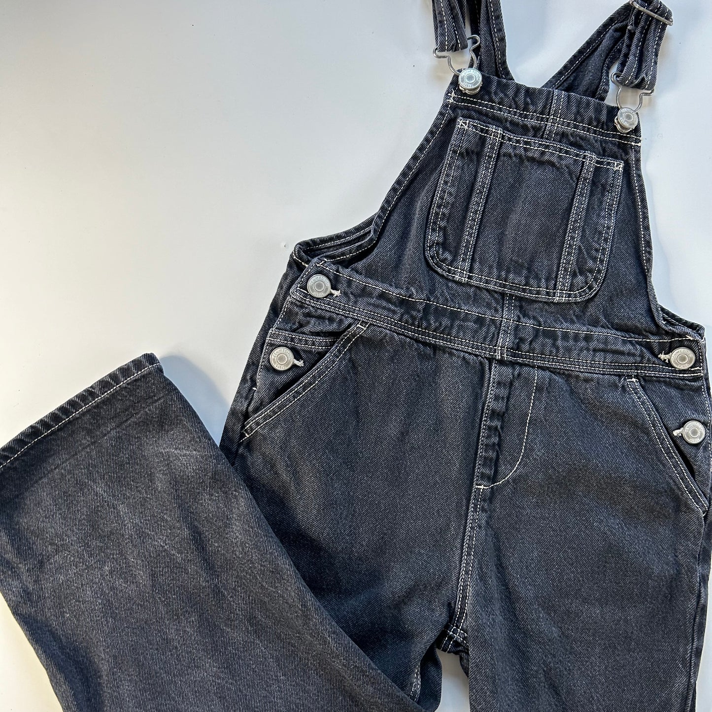 4-5 Years Zara Black and White Contrast Stitch Denim Dungarees