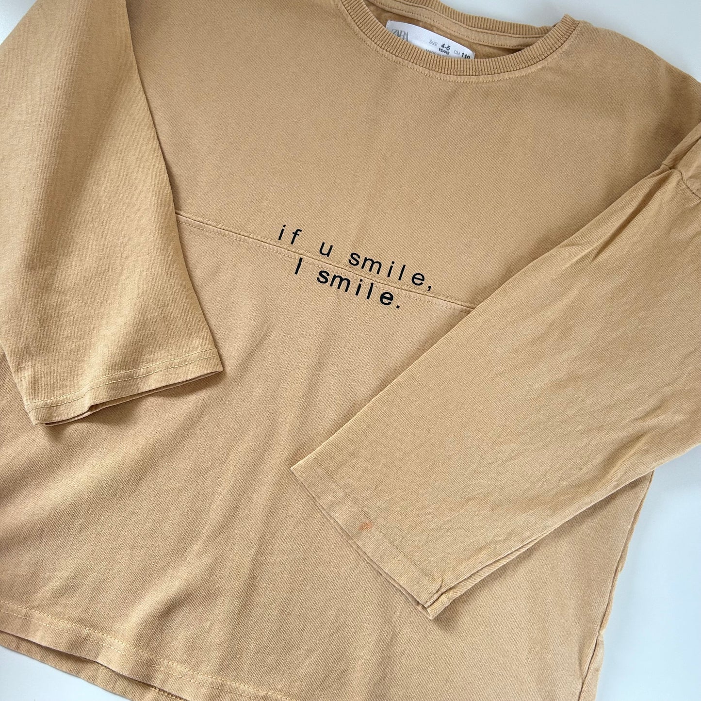 4-5 Years Zara Beige Long Sleeve Jersey Slogan Top