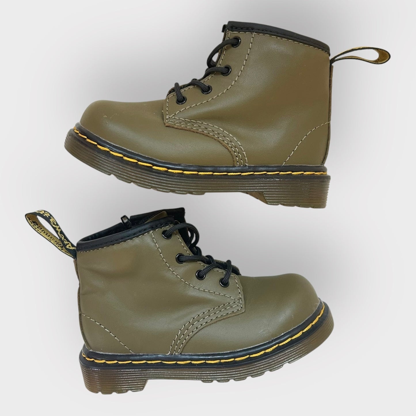 UK Infant 5 EU 21.5 Khaki Green Leather Dr Martens Boots